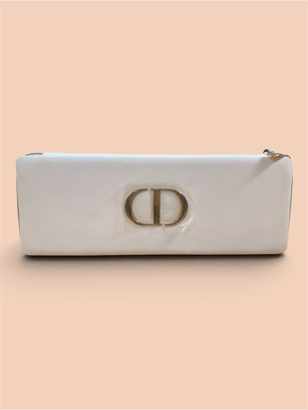 Dior White Zip Cosmetics Case Gold CD Logo